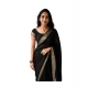 Generic Women's Vichitra Silk Printed Saree With Unstitched Blouse 5.5Mtr (Black)