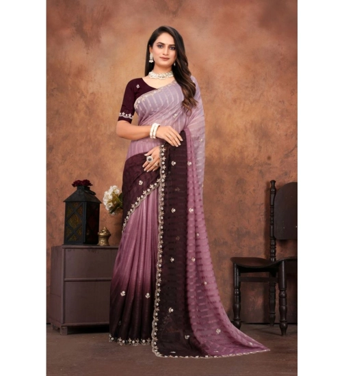 Generic Women's Chiffon Embroidred Saree With Unstitched Blouse 5.5Mtr (Beige)
