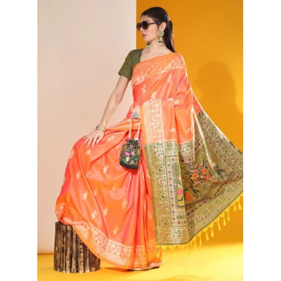 Generic Women's Raw_Silk Woven_Motif Saree With Unstitched Blouse 5.5Mtr (Orange) Generic Women's Raw_Silk Woven_Motif Saree With Unstitched Blouse 5.5Mtr (Orange)