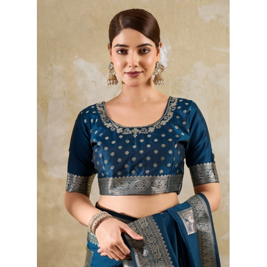 Generic Women's Silk Blend Printed Saree With Unstitched Blouse 5.5Mtr (Teal Blue) Generic Women's Silk Blend Printed Saree With Unstitched Blouse 5.5Mtr (Teal Blue)