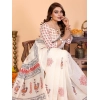 Generic Women's Linen Cotton Printed Saree With Unstitched Blouse 5.5Mtr (Off White)