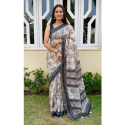 Generic Women's Cotton Hand Bandhani Printed Saree With Unstitched Blouse 5.5Mtr (Gray)