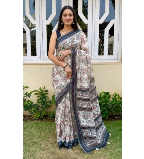 Generic Women's Cotton Hand Bandhani Printed Saree With Unstitched Blouse 5.5Mtr (Gray)
