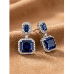 Generic Women's Brass Silver Plated Drop Earrings (Blue)