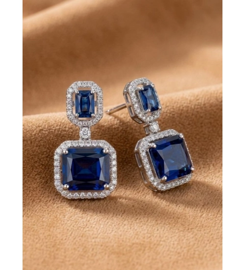Generic Women's Brass Silver Plated Drop Earrings (Blue)