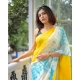 Generic Women's Linen Printed Saree With Unstitched Blouse 5.5Mtr (Multicolor)