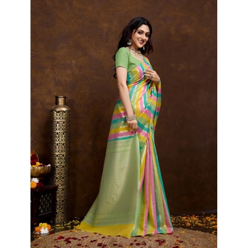 Women's Cotton Blended Printed Saree With Unstitched Blouse 5.5Mtr (Pista) Women's Cotton Blended Printed Saree With Unstitched Blouse 5.5Mtr (Pista)