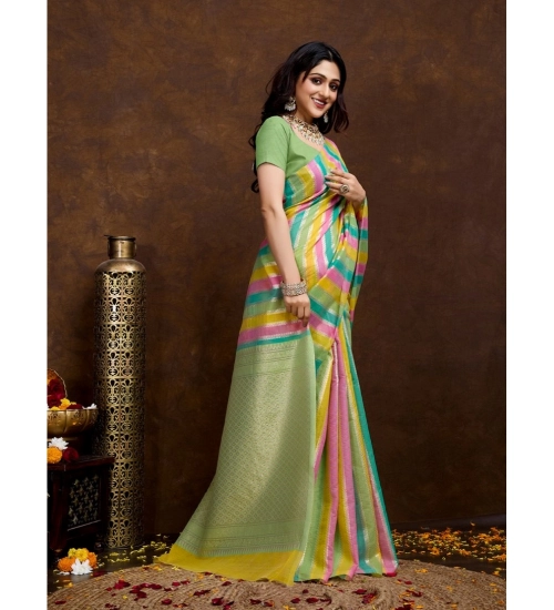 Generic Women's Cotton Blended Printed Saree With Unstitched Blouse 5.5Mtr (Pista)