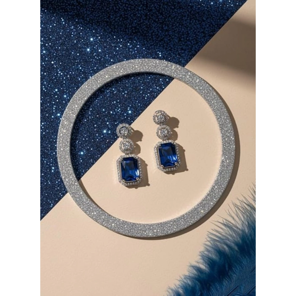 Generic Women's Brass Silver Plated Drop Earrings (Blue) Generic Women's Brass Silver Plated Drop Earrings (Blue)
