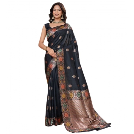 Generic Women's Faux_Banarasi_Silk Woven Saree With Unstitched Blouse 5.5Mtr (Black) Generic Women's Faux_Banarasi_Silk Woven Saree With Unstitched Blouse 5.5Mtr (Black)