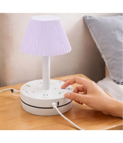 Generic Plastic-LED Ribbed Shade Table Lamp with USB Charging Base (White)