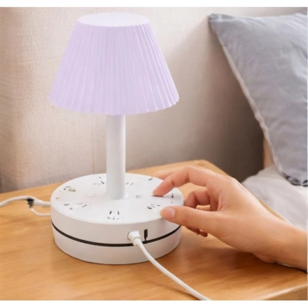 Generic Plastic-LED Ribbed Shade Table Lamp with USB Charging Base (White) Generic Plastic-LED Ribbed Shade Table Lamp with USB Charging Base (White)
