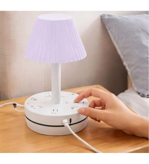 Generic Plastic-LED Ribbed Shade Table Lamp with USB Charging Base (White) Generic Plastic-LED Ribbed Shade Table Lamp with USB Charging Base (White)