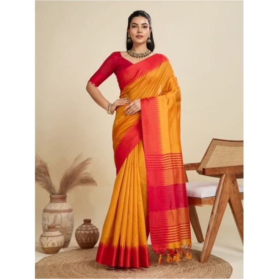 Generic Women's Raw_Silk Woven Saree With Unstitched Blouse 5.5Mtr (Mustard)
