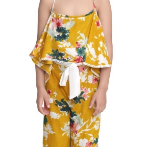 Generic Girl's Rayon Floral Shoulder Straps Jumpsuit (Mustard)