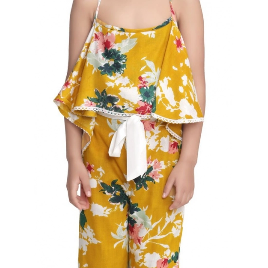 Generic Girl's Rayon Floral Shoulder Straps Jumpsuit (Mustard) Generic Girl's Rayon Floral Shoulder Straps Jumpsuit (Mustard)