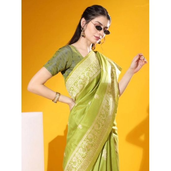 Generic Women's Raw_Silk Woven_Motif Saree With Unstitched Blouse 5.5Mtr (Olive)