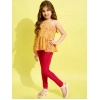 Generic Girl's Polyester Floral One Shoulder Jeggings Set (Yellow-Red) Generic Girl's Polyester Floral One Shoulder Jeggings Set (Yellow-Red)