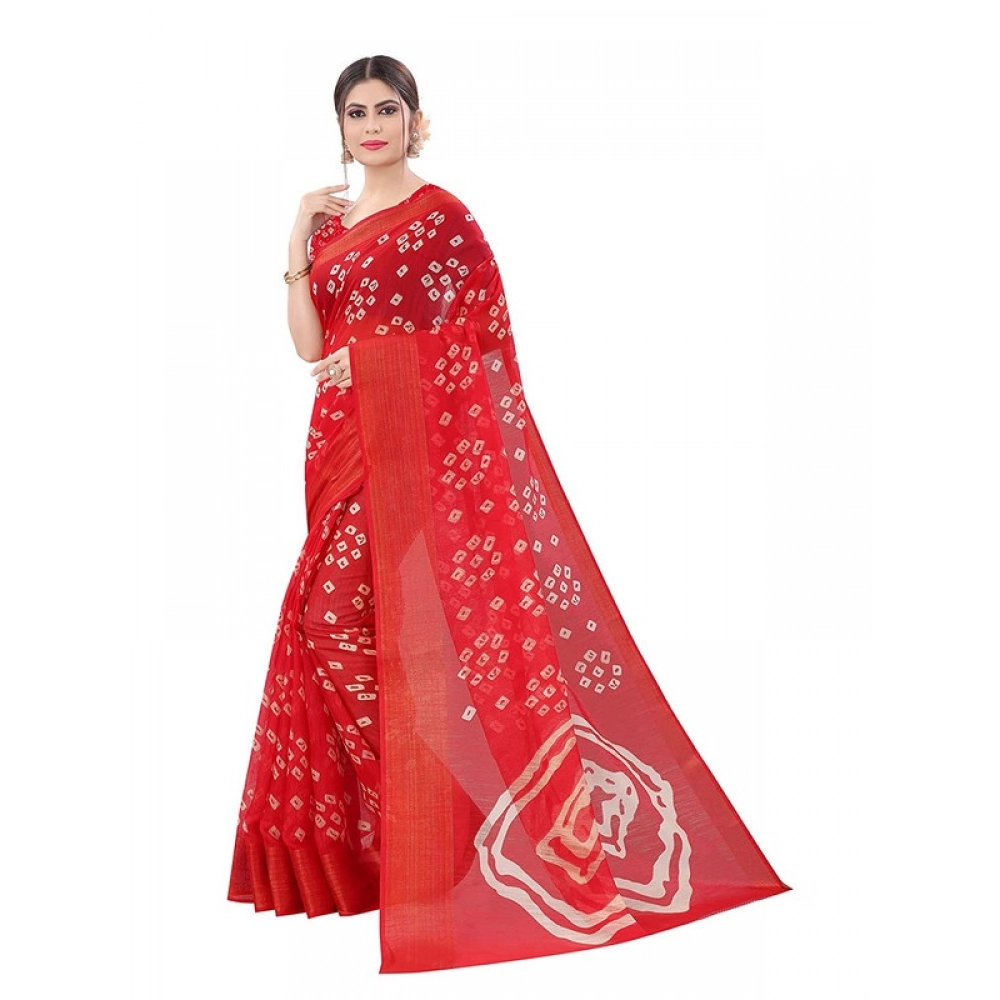 Generic Women's Cotton Silk Bandhni Saree With Unstitched Blouse 5.5Mtr (Red) Generic Women's Cotton Silk Bandhni Saree With Unstitched Blouse 5.5Mtr (Red)