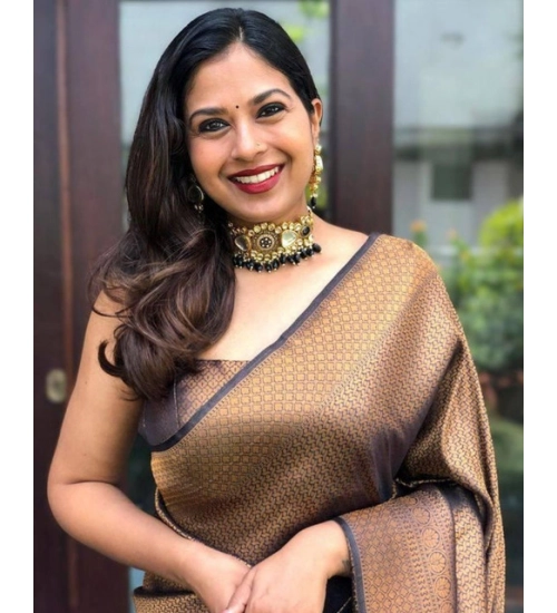 Generic Women's Soft Lichi Silk Printed Saree With Unstitched Blouse 5.5Mtr (Black-Gold) Generic Women's Soft Lichi Silk Printed Saree With Unstitched Blouse 5.5Mtr (Black-Gold)