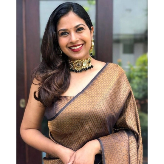 Generic Women's Soft Lichi Silk Printed Saree With Unstitched Blouse 5.5Mtr (Black-Gold) Generic Women's Soft Lichi Silk Printed Saree With Unstitched Blouse 5.5Mtr (Black-Gold)