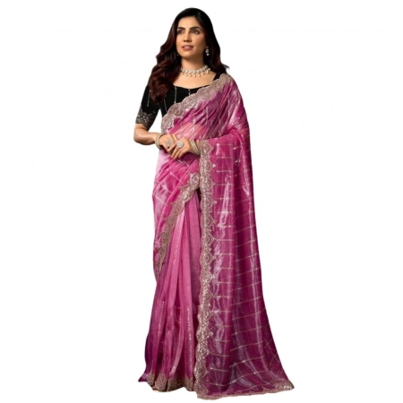 Generic Women's Net Sequence Saree With Unstitched Blouse 5.5Mtr (Pink) Generic Women's Net Sequence Saree With Unstitched Blouse 5.5Mtr (Pink)