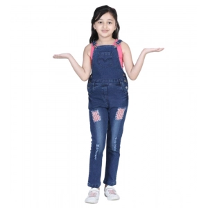 Generic Girl's Denim Patch Work Buttoned Dungaree (Blue)