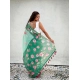 Generic Women's Linen Printed Saree With Unstitched Blouse 5.5Mtr (Green)