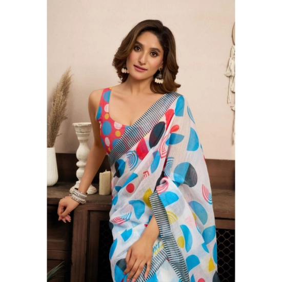 Generic Women's Linen Cotton Printed Ready To Wear Saree With Unstitched Blouse 5.5 Mtr (Multicolor) Generic Women's Linen Cotton Printed Ready To Wear Saree With Unstitched Blouse 5.5 Mtr (Multicolor)