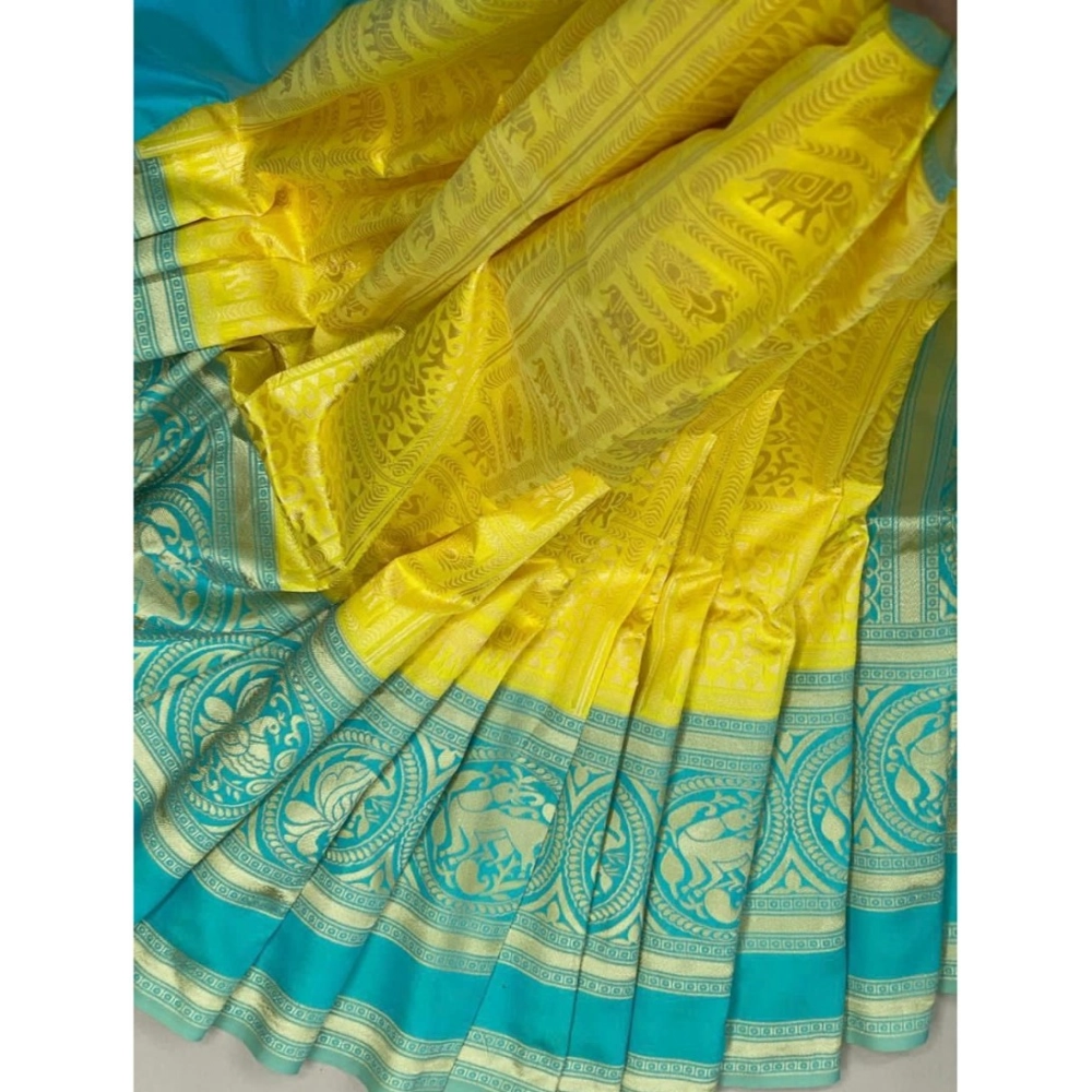 Generic Women's Soft Litchi Silk Jacquard Work Saree With Unstitched Blouse 5.5Mtr (Yellow) Generic Women's Soft Litchi Silk Jacquard Work Saree With Unstitched Blouse 5.5Mtr (Yellow)