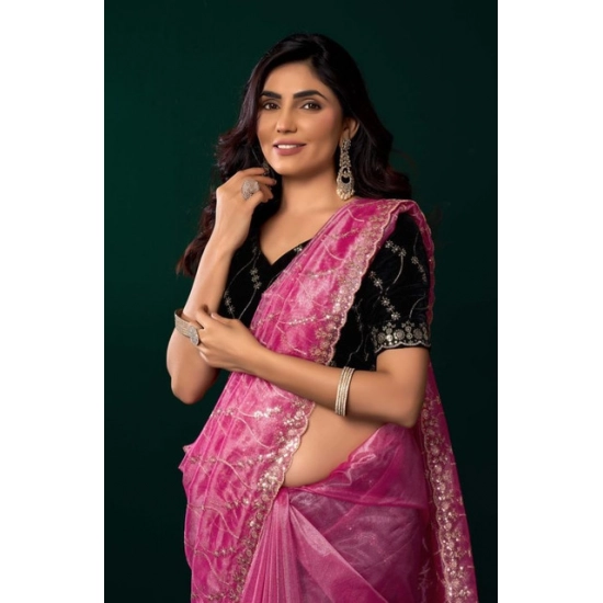 Generic Women's Net Sequence Saree With Unstitched Blouse 5.5Mtr (Light Pink) Generic Women's Net Sequence Saree With Unstitched Blouse 5.5Mtr (Light Pink)