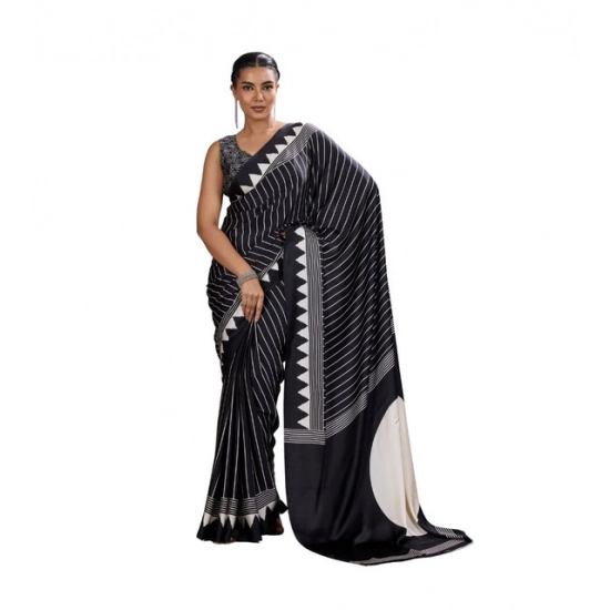Generic Women's Satin Crepe Printed Saree With Unstitched Blouse 5.5Mtr (Black) Generic Women's Satin Crepe Printed Saree With Unstitched Blouse 5.5Mtr (Black)