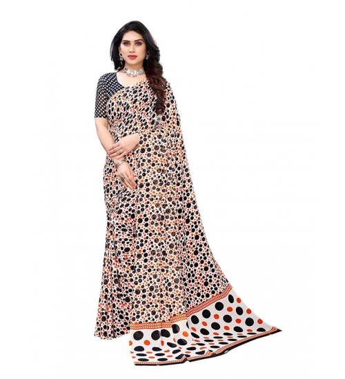 Generic Women's Georgette Printed Saree With Unstitched Blouse 5.5Mtr (Orange)