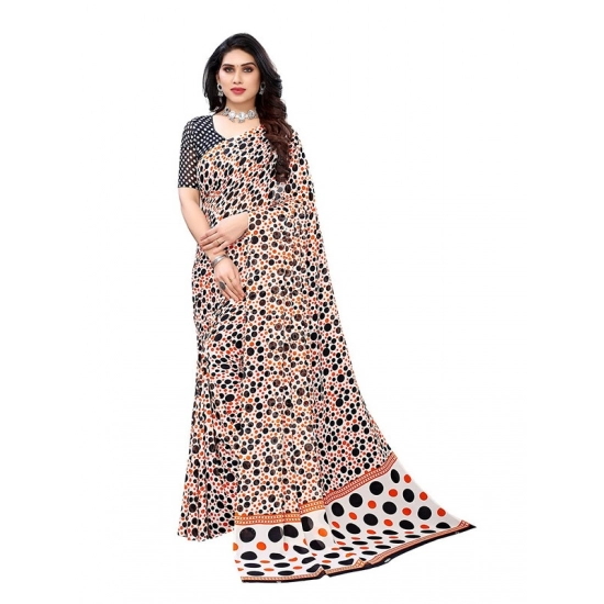 Generic Women's Georgette Printed Saree With Unstitched Blouse 5.5Mtr (Orange)