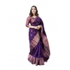 Generic Women's Soft Lichi Silk Printed Saree With Unstitched Blouse 5.5Mtr (Blue)