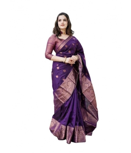 Generic Women's Soft Lichi Silk Printed Saree With Unstitched Blouse 5.5Mtr (Blue)