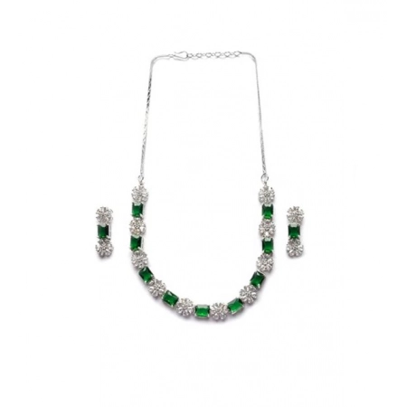 Generic Women's Brass Silver Plated Necklace set (Green) Generic Women's Brass Silver Plated Necklace set (Green)