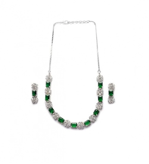 Generic Women's Brass Silver Plated Necklace set (Green) Generic Women's Brass Silver Plated Necklace set (Green)