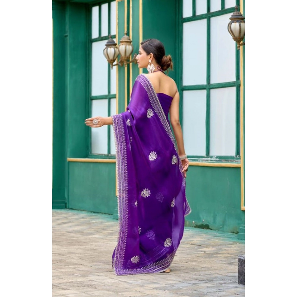 Generic Women's Faux Shimmer Floral Embroidery Ready to wear Saree With Unstitched Blouse 5.5Mtr (Purple) Generic Women's Faux Shimmer Floral Embroidery Ready to wear Saree With Unstitched Blouse 5.5Mtr (Purple)
