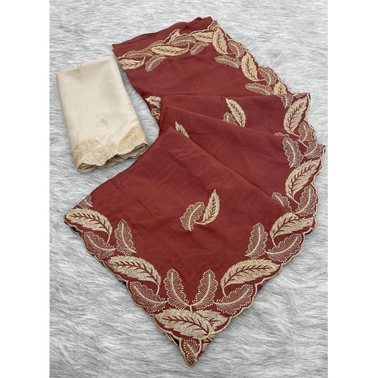 Generic Women's Chiffon Embroidered Saree With Unstitched Blouse 5.5Mtr (Maroon) Generic Women's Chiffon Embroidered Saree With Unstitched Blouse 5.5Mtr (Maroon)