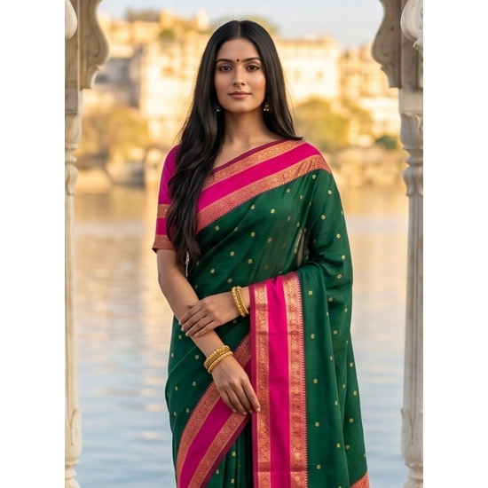 Generic Women's Silk Blend Printed Saree With Unstitched Blouse 5.5Mtr (Dark Green-Pink) Generic Women's Silk Blend Printed Saree With Unstitched Blouse 5.5Mtr (Dark Green-Pink)