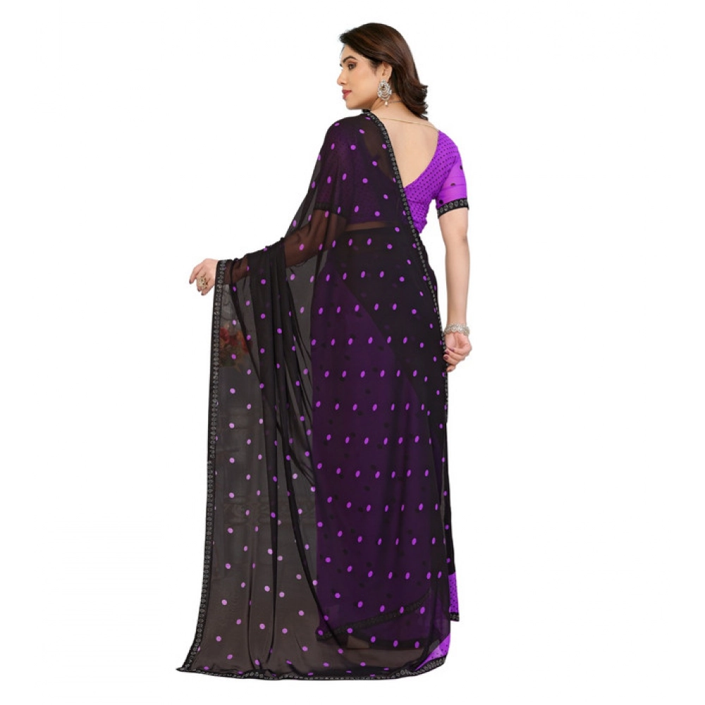 Generic Women's Georgette Printed Saree With Unstitched Blouse 5.5Mtr (Black-Purple) Generic Women's Georgette Printed Saree With Unstitched Blouse 5.5Mtr (Black-Purple)