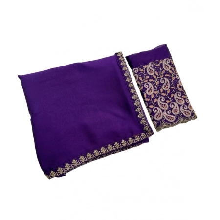Generic Women's Chiffon Embroidered
Saree With Unstitched Blouse 5.5Mtr (Purple)