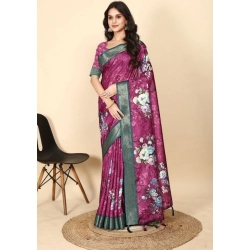 Generic Women's Cotton Blend Floral Printed Saree With Unstitched Blouse 5.5Mtr (Multicolor)