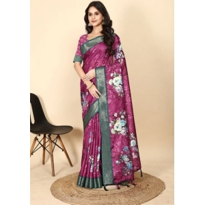 Generic Women's Cotton Blend Floral Printed Saree With Unstitched Blouse 5.5Mtr (Multicolor)