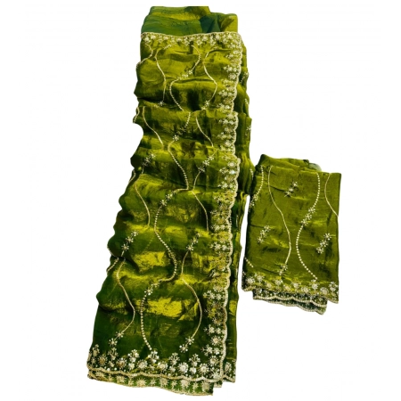 Generic Women's Slik Embellished Saree With Unstitched Blouse 5.5Mtr (Mehendi-Green) Generic Women's Slik Embellished Saree With Unstitched Blouse 5.5Mtr (Mehendi-Green)