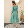 Generic Women's Chiffon Solid Puff Sleeve Dress (Green)