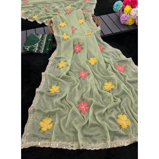 Generic Women's Georgette Embellished Saree With Unstitched Blouse 5.5Mtr (Light Green) Generic Women's Georgette Embellished Saree With Unstitched Blouse 5.5Mtr (Light Green)