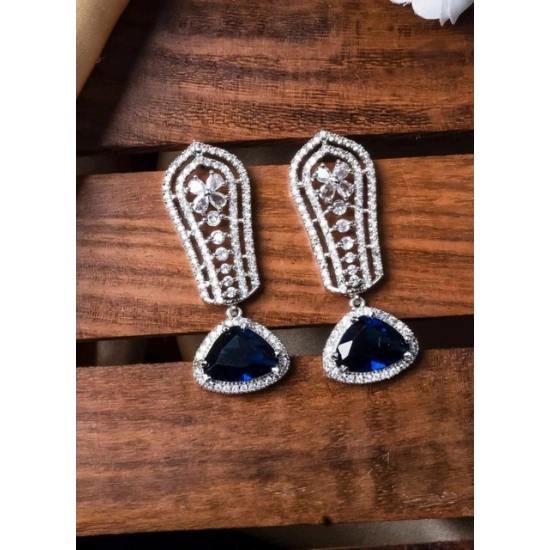 Generic Women's Brass Silver Plated Drop Earrings (Blue) Generic Women's Brass Silver Plated Drop Earrings (Blue)