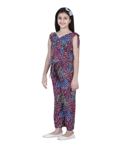 Generic Girl's Polyester Crepe Floral Short Sleeve Set (Multicolor)